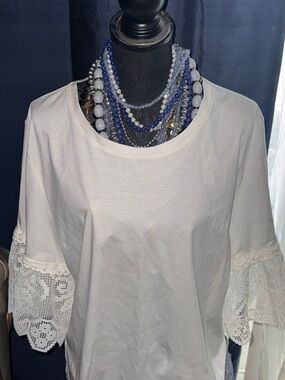 Women's White Crochet Sleeve Top